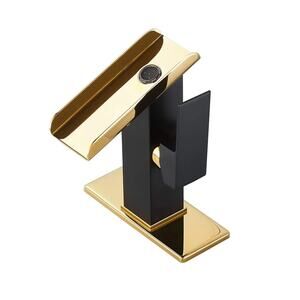 Modern Black Gold Waterfall Bathroom Faucet 1-Hole w/ Cover Plate